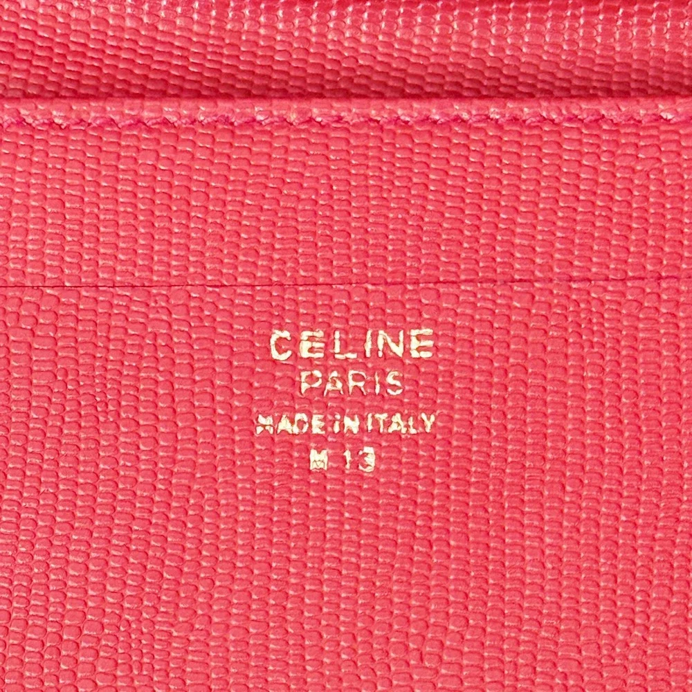 Celine Paris Vintage Card Holder Red Leather Mini Wallet‎ Gold Logo Unworn Auth.
